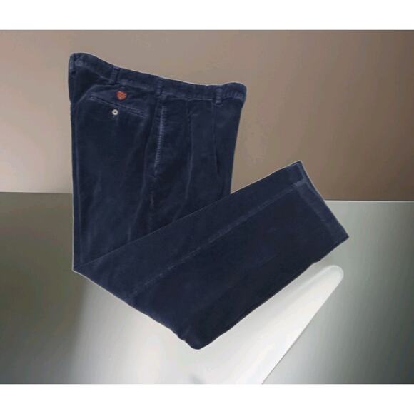 Polo Golf Ralph Lauren Pleated Corduroy Trousers Logo Wide Leg Blue 36(35×30)